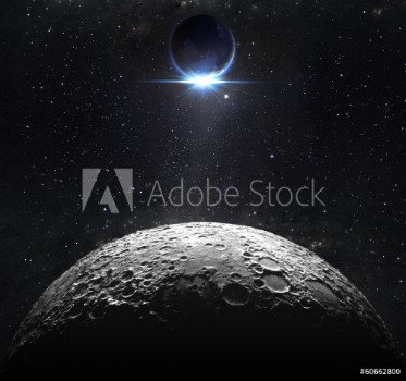 Picture of moon surface with view sunrise of the earth